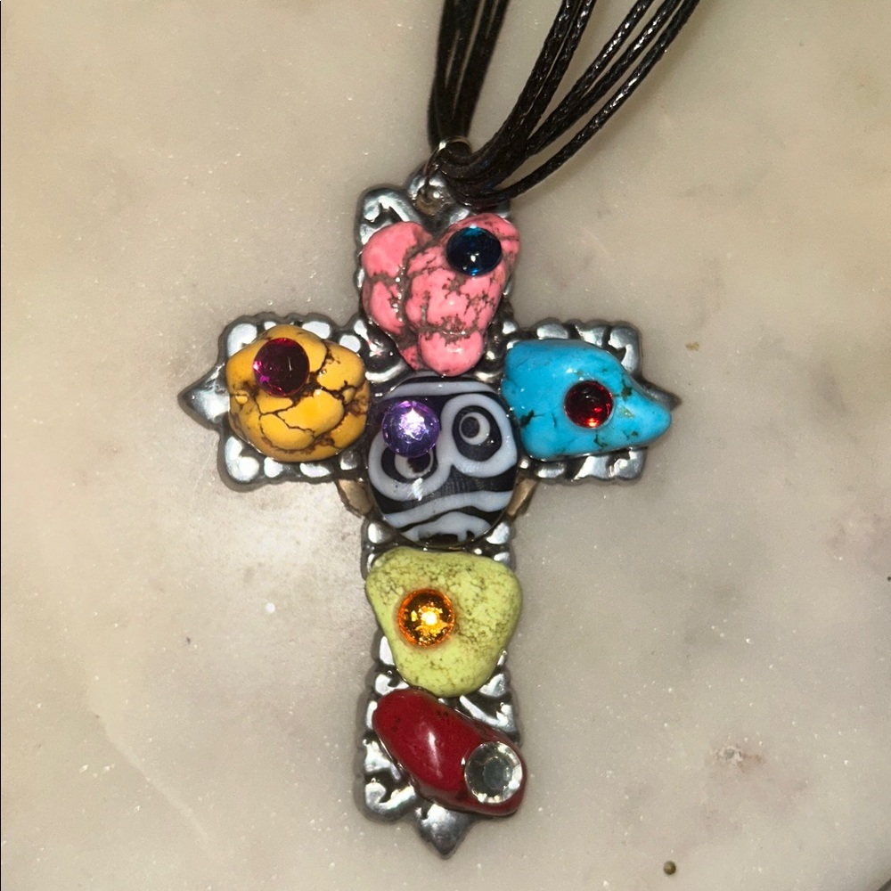 Colorful Cross Pendant Sterling Silver Necklace